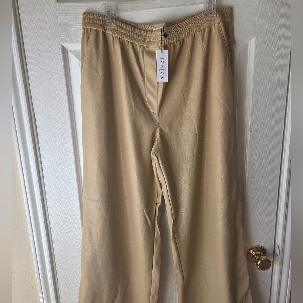 VELVET Graham and Spencer XL Vegan Leather Pants NWT Faux Leather Cream - Picture 3 of 11